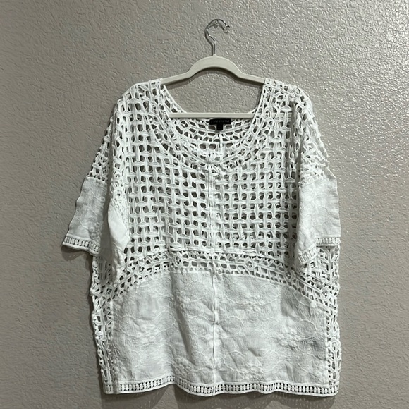 Lane Bryant Plus Size 22 100% Cotton White Boho Crochet Top - Picture 1 of 9